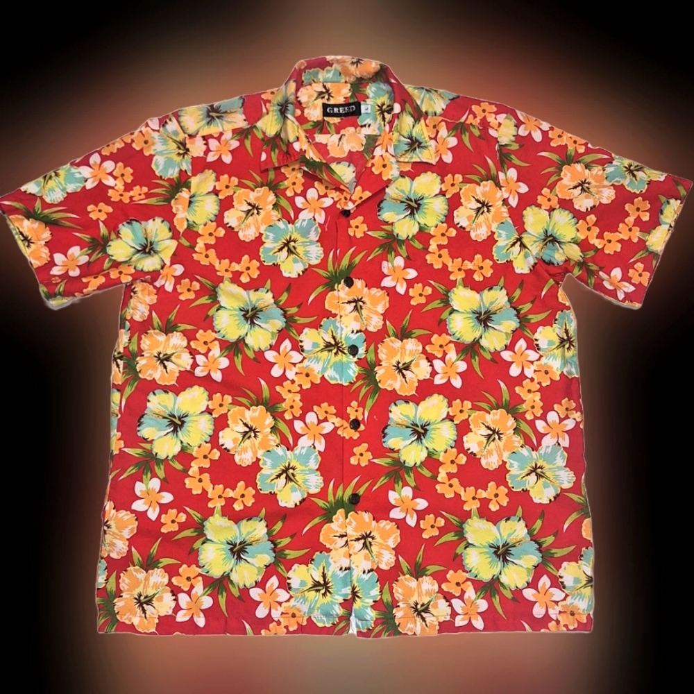 Island Floral Print Mens Short Sleeve, Large